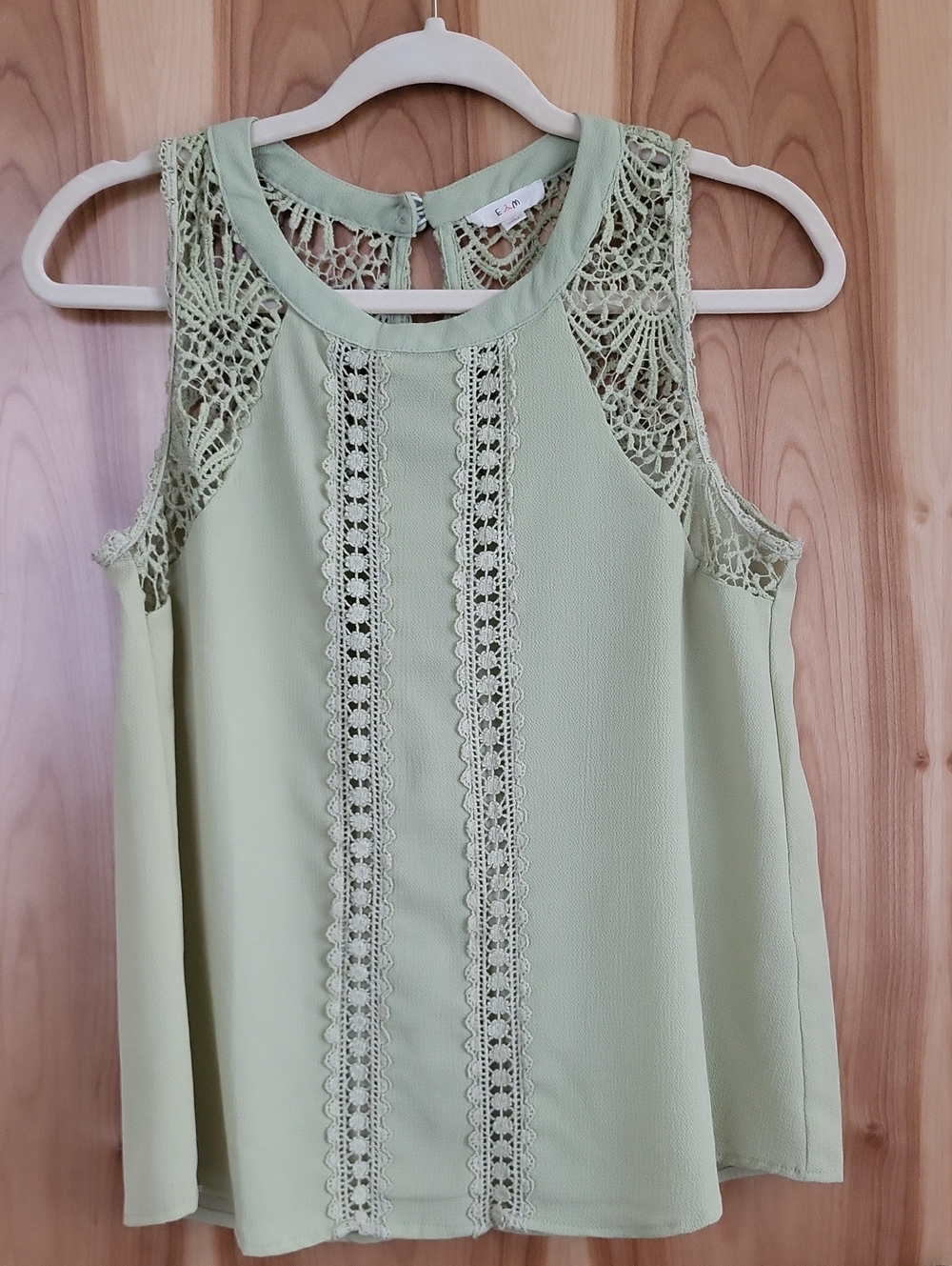 Crochet-Detail Sleeveless Blouse in Sage Green